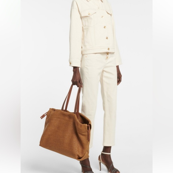 NWT 2 PC Brunello Cucinelli Italy Techno Raffia Tote Bag Handbag Monili Strap - Picture 6 of 13